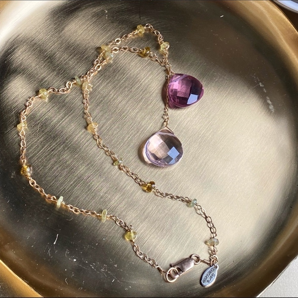 𝅺gara Danielle 15” Faceted Amethyst Rose Quartz and lemon Quartz necklace